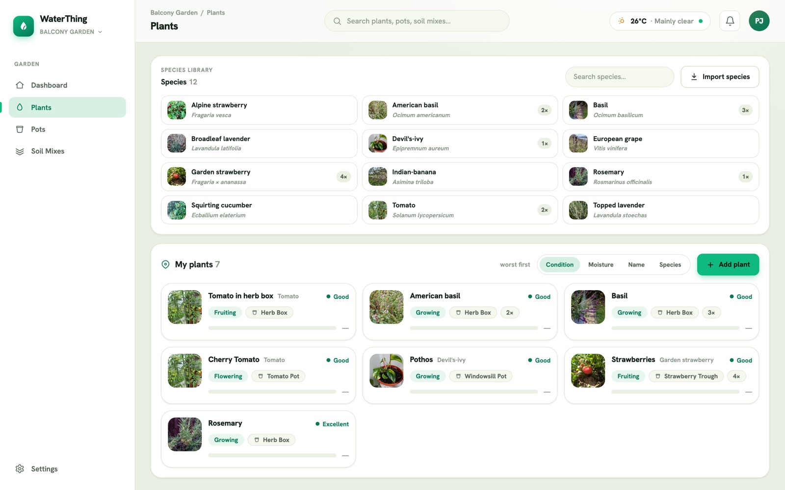WaterThingy plants page